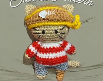 Crochet Cat Pirate Pattern | Amigurumi Halloween Toy (PDF Pattern)