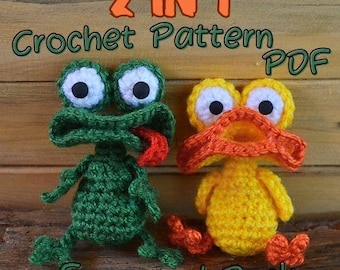 2 IN 1 Crochet Patterns PDF Crazy Duck and Frog |  Amigurumi Tutorial pdf in English, DIY tutorial, Handmade gift, Plush toys, Crochet toys