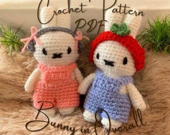 Crochet Bunny in Overalls Pattern | Amigurumi Toy (PDF Pattern)