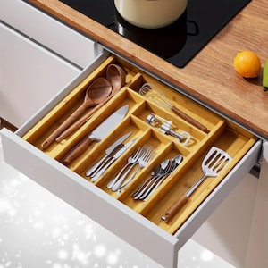 Adjustable Bamboo Drawer Organizer – Expandable Cutlery & Utensil Tray for Kitchen, Bedroom, or Living Room Storage