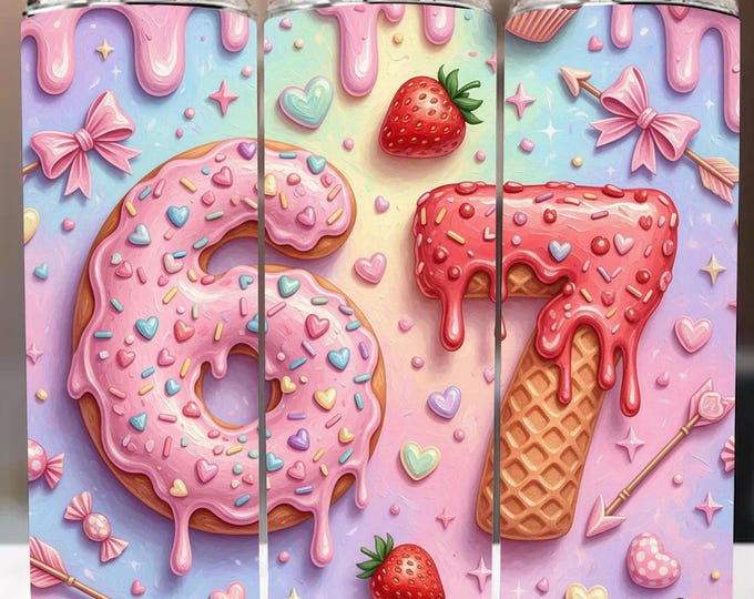 67th Birthday Tumbler Wrap, Cute Sweet Donut and Ice Cream Number ...