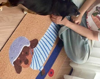 Unik stor dörrmatta för taxar, tvättbar inomhus-/utomhusmatta för hundälskare (120 x 60 cm)