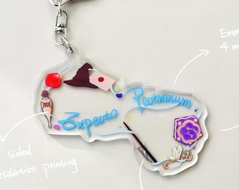 Llavero acrílico con el amuleto del Patronus, llavero original de mago dibujado a mano de HP
