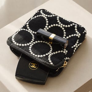 Katoenen tasje met Japanse borduursels, minimalistisch tasje voor menstruatie, school en reizen, zwarte make-uptas
