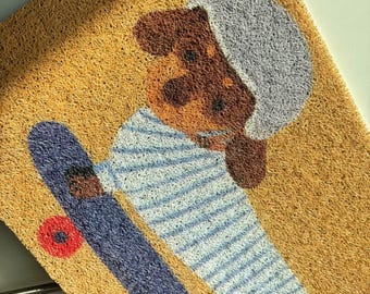 Unik inomhus- och utomhusmatta med nyckfull hund, tvättbar söt teckeldörrmatta, present till taxälskare, inflyttningspresent