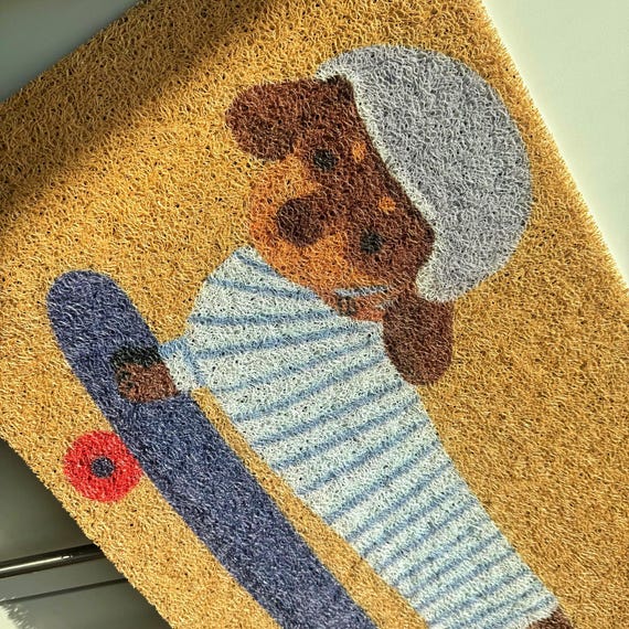 Unique Indoor & Outdoor Mat with Whimsical Dog, Washable Cute Teckel Doormat, Dachshund Lover gift, Housewarming Gift