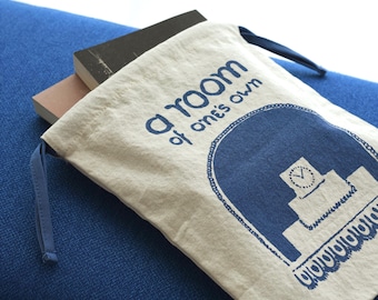 Bomullspåse med dragsko: Inspirerad av första upplagans omslag till Virginia Woolfs "Ett eget rum", feministisk gåva
