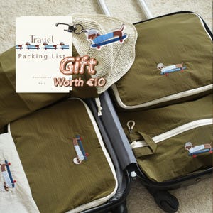 Embroidered Dog Packing Cubes Set of 4, Free Gifts Worth 10euro Includes, Skateboarding Dachshund Suitcase Organisers, Travel Organiser Bags