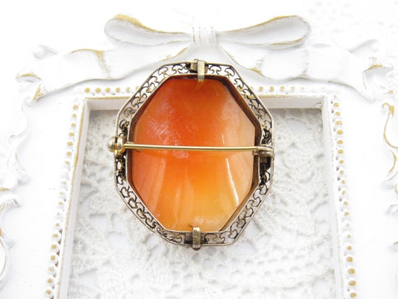 Rare Antique Octagon Genuine Shell Cameo Brooch, … - image 5