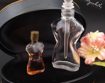 Vintage Schiaparelli Shocking Perfume Bottle Pair, Original Version with Crystal Dabber and Mini Tester with Perfume