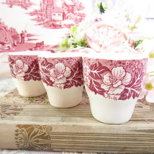Vintage Palissy Pottery "Thames River Scenes" Red Transferware Egg Cups, Small English Earthenware Cups Set of Three