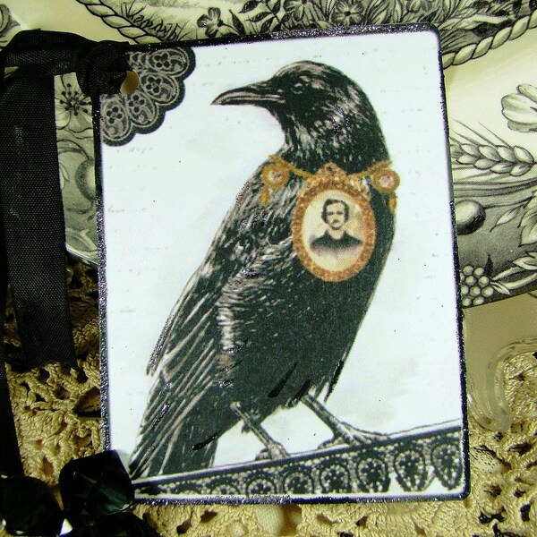 Halloween Nevermore The Raven Edgar Allan Poe Gift Tags Gothic Set of 6