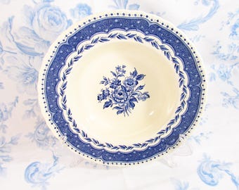 Retro Vintage Grindley Avon Blue Rimmed Soup Bowls Set of 2, Cute Floral Blue Transferware, English Earthenware