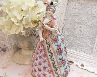 Stunning and Rare Antique Helena Wolfsohn Porcelain Figurine Table Bell 1880s Hand Painted Dresden Porcelain