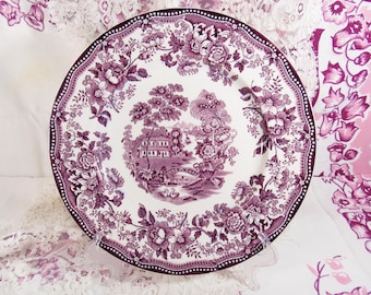 Vintage Royal Staffordshire Purple TONQUIN Pattern by Clarice Cliff Diner Plate 9.5 Set English Mulberry Transferware, Plum Transferware