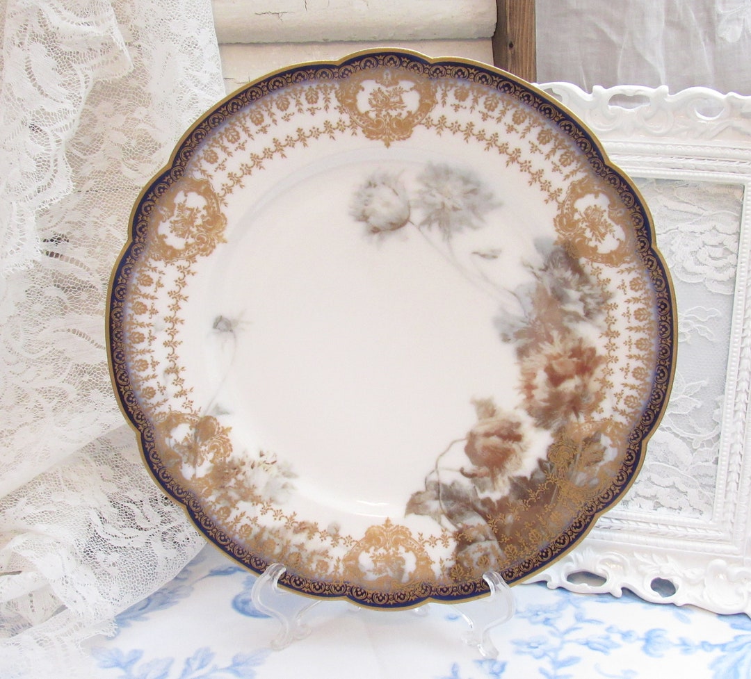 Rare Antique Haviland Limoges Feu De Four Plate With Dark Blue Etsy