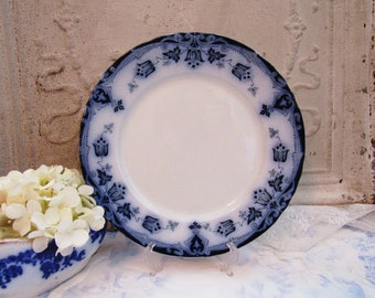 Vintage Art Deco Floral T Rathbone & Co Bell Pattern Dinner Plate, Antique English Flow Blue 1920s Floral Plate