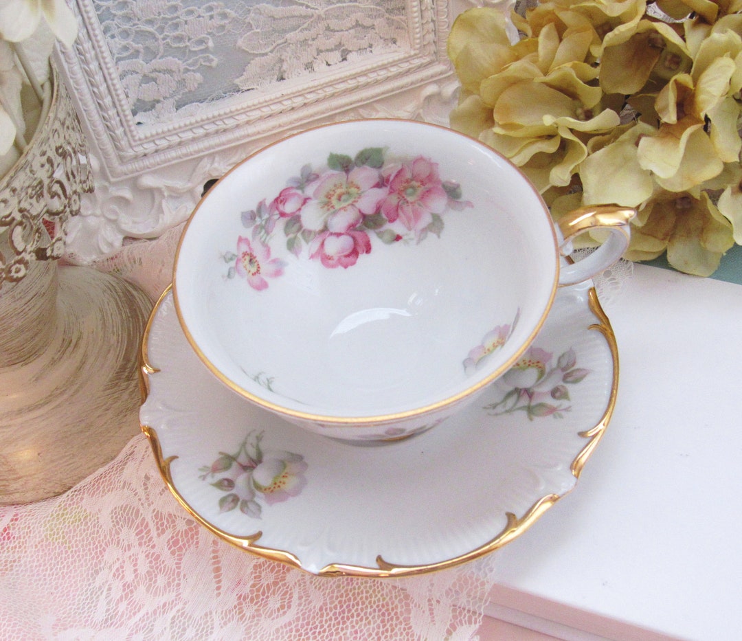 Vintage Schumann Arzberg Footed Wild Rose Teacup and Saucer Set ...