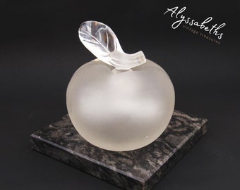 Vintage Signed Lalique Crystal Nina Ricci Perfume Bottle, Frosted Glass Pomme Apple Perfume Bottle Fille d'Eve 1950s