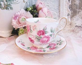 Vintage Duchess English Bone China Pink Rose Teacup and Saucer Set, Party favors for Birthday, Bridal Luncheon