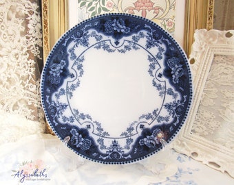 Antique F. & Sons Flow Blue Dinner Plate, Ford and Sons Argyle Pattern English Blue Transferware Plate