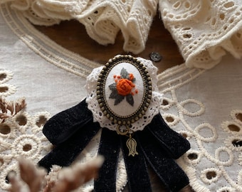 Handmade Embroidered Brooch Women, Female Ribbon Bow Collar Pin Accessories , Mothers Day Gift, Teacher Gift, Elegant Office Fashion