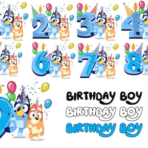 Numeri di compleanno Bluey per bambini, numeri di compleanno per bambini in formato PNG digitale