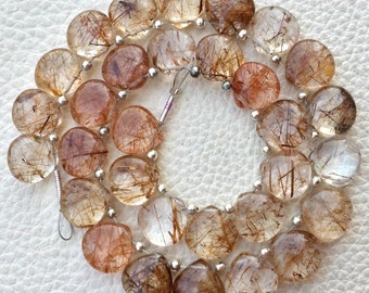 NATURAL Imperial Golden Rutilated Quartz Smooth Heart Shape Briolettes 3 Matched Pair 10x10mm size.Superb Item at Low Price