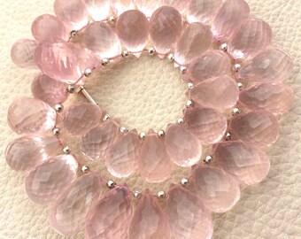 Elongated Micro Faceted Drops Shape Briolettes,12-11mm size.Amazing Item at Low Price. 12 Strand Rare Natural MADAGASCAR Rose Quartz