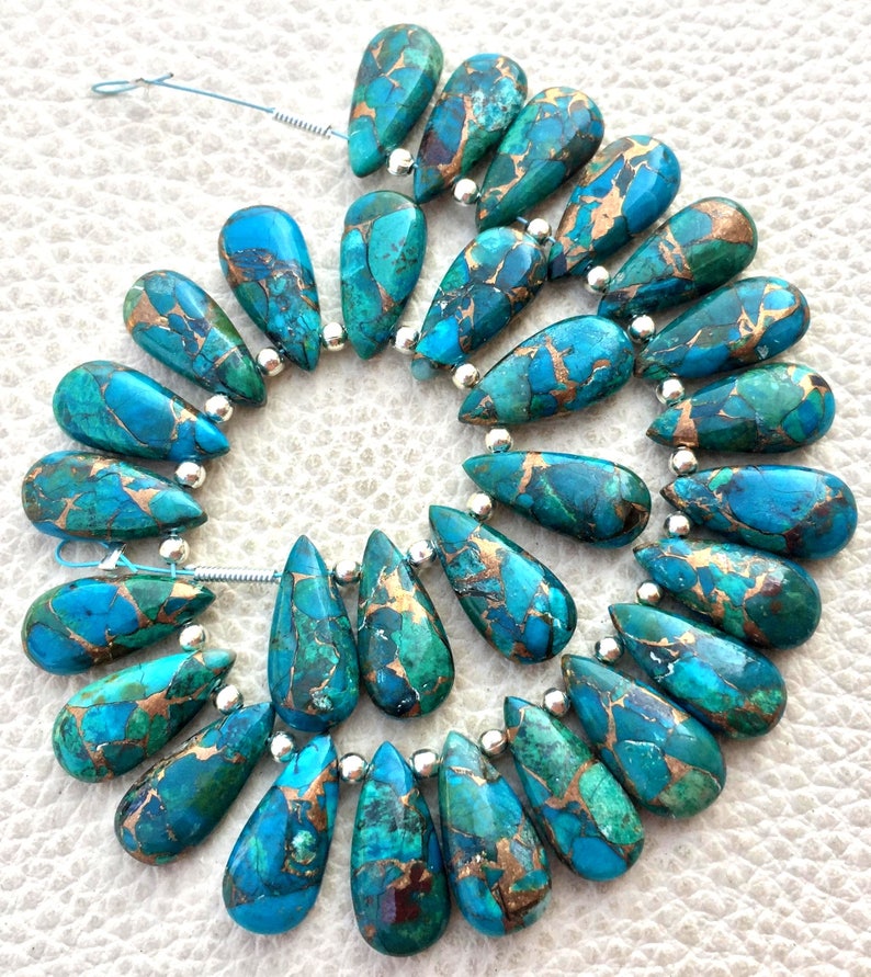15x7mm size.Superb Item at Low Price BLUE PARAIBA Copper Turquoise Smooth Pear Shape Briolettes 4 Matched Pair