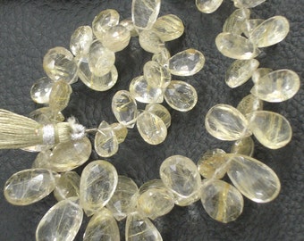 145 Cts 8 INCH, SUPERB Very- Very-Finest Quality, Golden Rutilated Quartz Faceted Pear Briolettes, 7-12mm aprx.