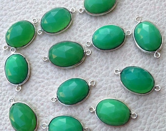925 Sterling Silver, Chrysoprase Green Chalcedony,Sterling Silver Connector, TWO Piece of 14-16mm