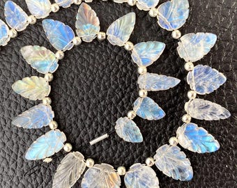 11 Pieces, Natural Blue Flashy Rainbow Moonstone Carving Shape Briolettes,14-10mm Long Pear,Finest Quality,Amazing Shape.
