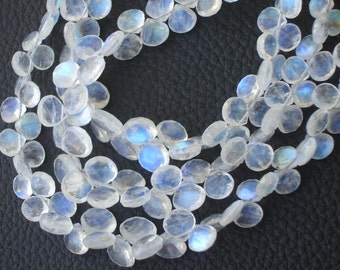 1/2 Strand,NEW Stock, Finest Quality BLUE Flashy RAINBOW Moonstone Faceted Heart Shape Briolettes,6-8mm Long Size,Great Price Item