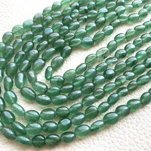 Brand New,Natural GREEN Strawberry Quartz Smooth Oval Nuggets,Full 14 Inch Long Strand 9-6mm Size,Finest Quality.