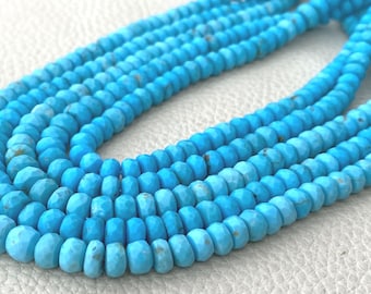 6-5mm Size, 8 Inch Long Strand, Natural Arizona Blue Turquoise Micro Faceted Rondelles Superb Quality,Amazing Shape.Rare Item at Low Price.