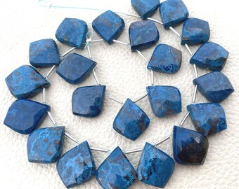 7 Pieces, Natural Blue Chrysocolla Faceted Fancy Leaf Shape Briolettes,18mm to 12mm Long,Finest Quality,Amazing Color Rare Item.