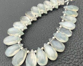 11 Pieces, Natural Rare Green Moonstone Faceted Elongated Pear Shape Briolettes,14x7mm to 16x8mm Long,Finest Quality,Amazing Rare Color.