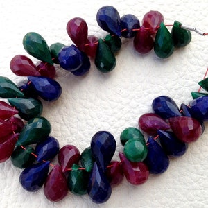 New Arrival, Dyed Natural Ruby, Emerald & Sapphire Faceted Drops Shape briolettes,9-11mm, Finest Item