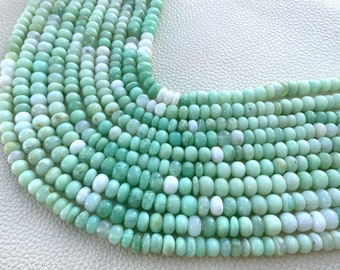 Full 13 Inch Long Strand,Natural Dyed Shaded Green Opal Smooth Rondelles,Amazing Opal Strands at Low Price,7-6.5mm Size.