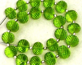 New Arrival,8 Inch Long Strand, PARROT GREEN QUARTZ Micro Faceted Rondells,8mm Long,Great Price Amazing Item
