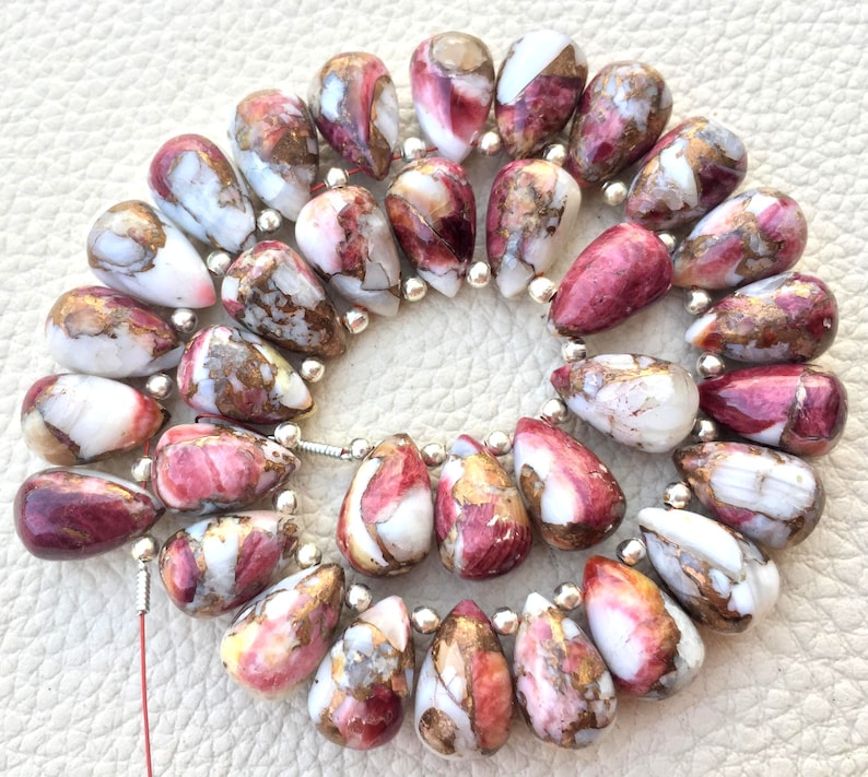 RED OYESTER COPPER Turquoise Smooth Drops Shape Briolettes 3 Matched Pair 12x8mm size.Superb Item at Low Price