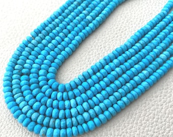 4-3.5mm Size, 8 Inch Long Strand, Natural Arizona Blue Turquoise Micro Faceted Rondelles Superb Quality,Rare Item at Low Price.