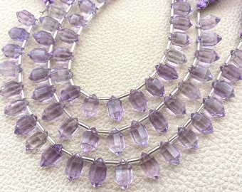 Full 7 Inch Long Strand,Natural Pink Amethyst Faceted 2 Side Pointed Pencil Shape Briolettes,12-11mm Long Shape Briolettes.