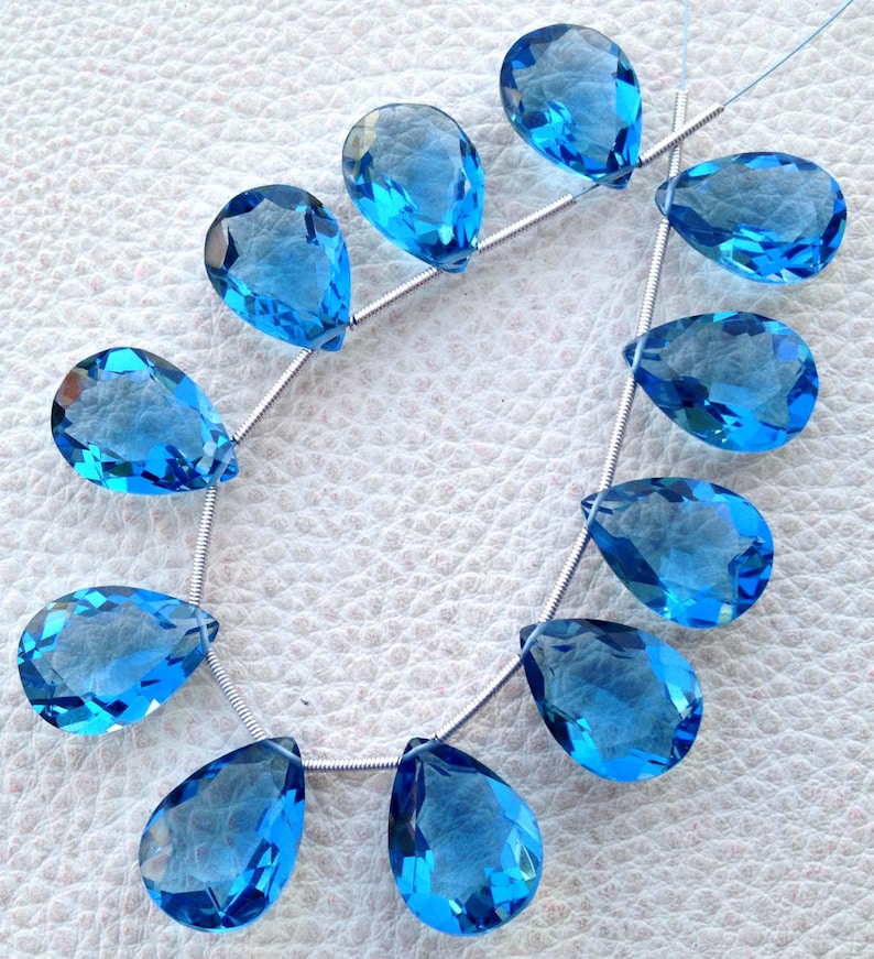 New Cut Faceted Pear Shape Briolettes,18x13mm Long,Superb Superb LONDON BLUE Quartz 3 Matched pairs