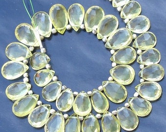 GREEN LEMON QUARTZ Faceted Pear Shape Briolettes,10-12mm long size,Great Price Rare Item