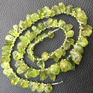 Brand New,Rare Amazing Natural PERIDOT Hammered Rock Nuggets Tip Drilled ,8-10mm,Full 8 Inch Strand,Amazing Rare Item image 4