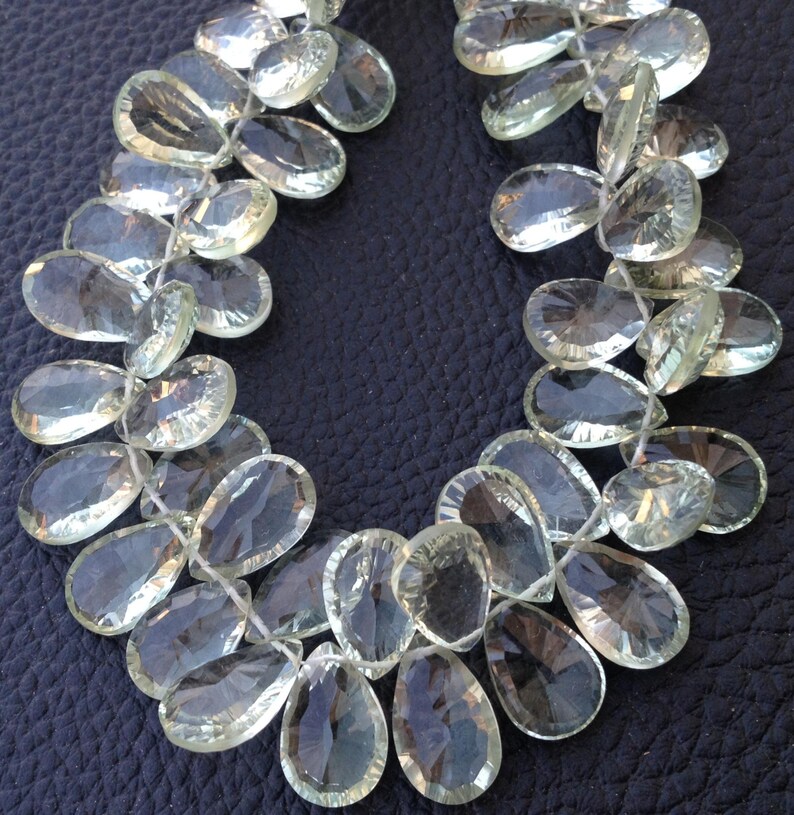 12 Strand,Natural GREEN AMETHYST Concave Cut Pear Shape Briolettes Brand New Finest Item 12-13mm