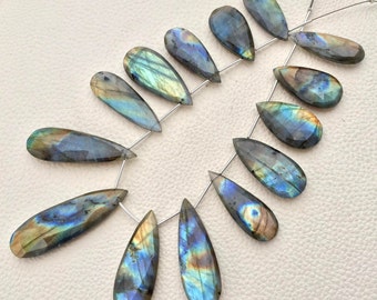 35-25MMGiant Size,Pear-Finest-Superb-BLUE FLASHY LABRADORITE Elongated Faceted Pear Shape Briolettes,