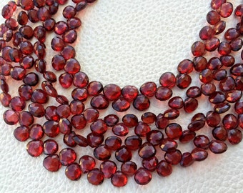 8 Inches, SUPERB Very- Very-Finest AAAAA Quality, PYROPE Red Garnet Faceted Heart Briolettes, 6-5mm aprx.